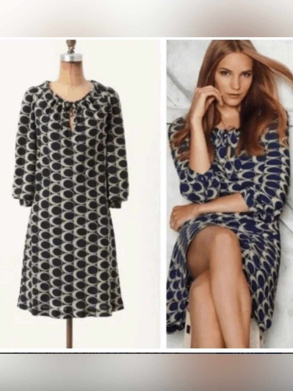 Anthropologie, Moulinette Soeurs navy geometric vintage print dress. Size 8